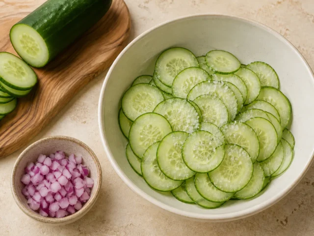 Gurke und Zwiebel vorbereiten