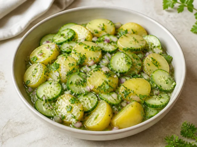 Kartoffelsalat mit Gurke und Brühe – ohne Mayo