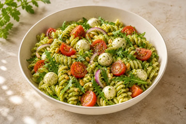 Mediterraner Nudelsalat mit Pesto – schnell & einfach