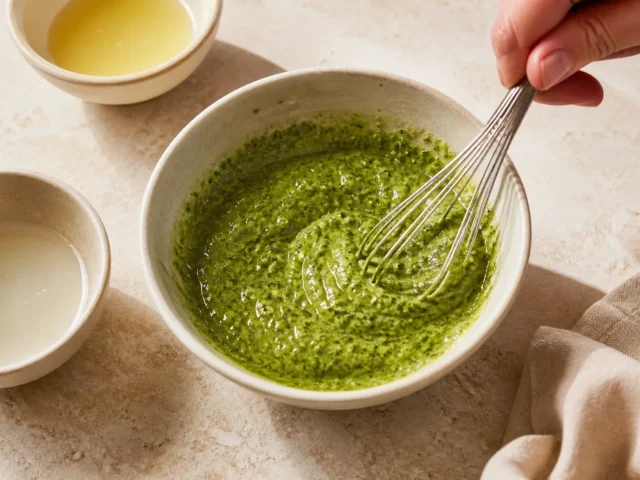 Pesto-Dressing verrühren